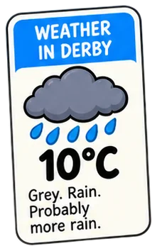 Weather in Derby: 10 degrees. Grey. Rain. Probably more rain.